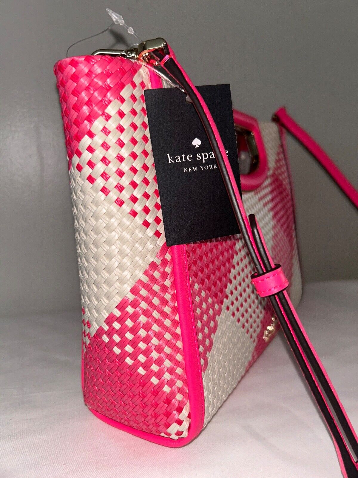 NEW! NWT KATE SPADE Alexia Gingham Crossbody Bag Wild Rose Pink