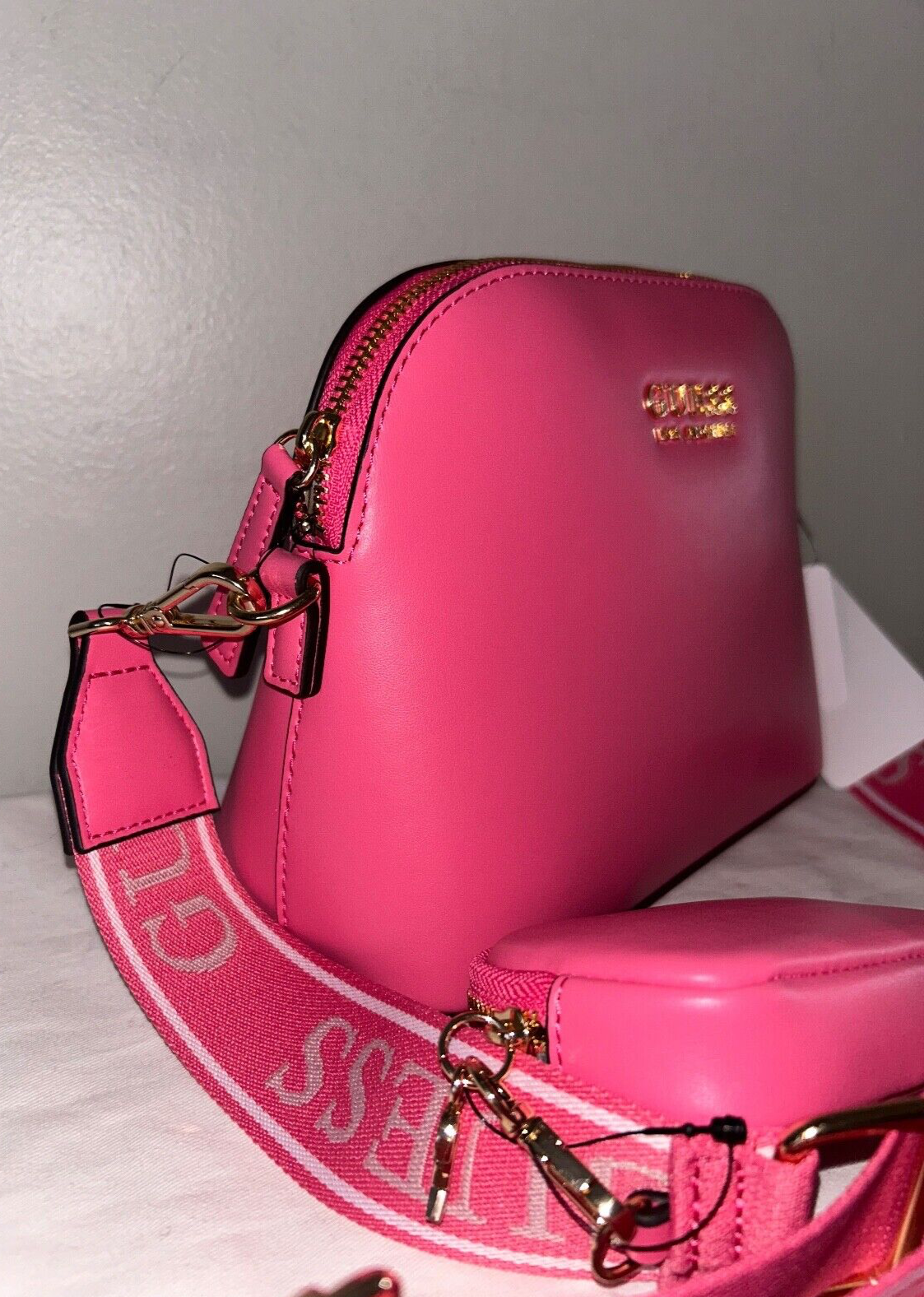 NEW ! NWT GUESS Chunky Mini Multi Pochette Crossbody Bag Punch Pink