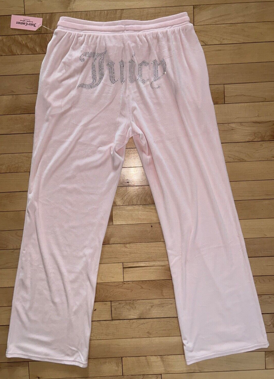 NEW ! NWT JUICY COUTURE Velour OG Big Bling Sweatpants Rock Salt Pink Size L