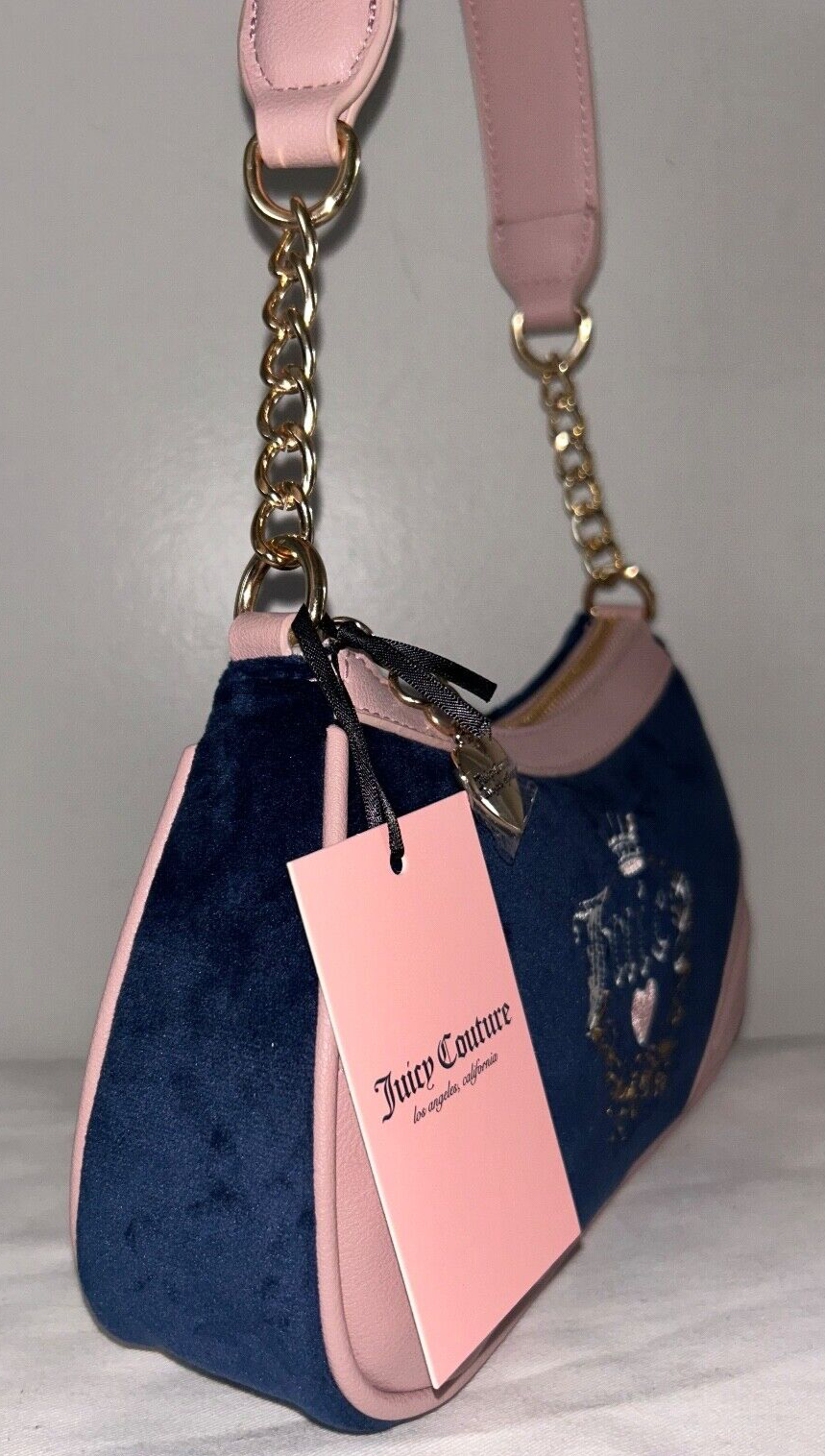 NEW! NWT JUICY COUTURE Velour Heritage Shoulder Bag Regal Blue