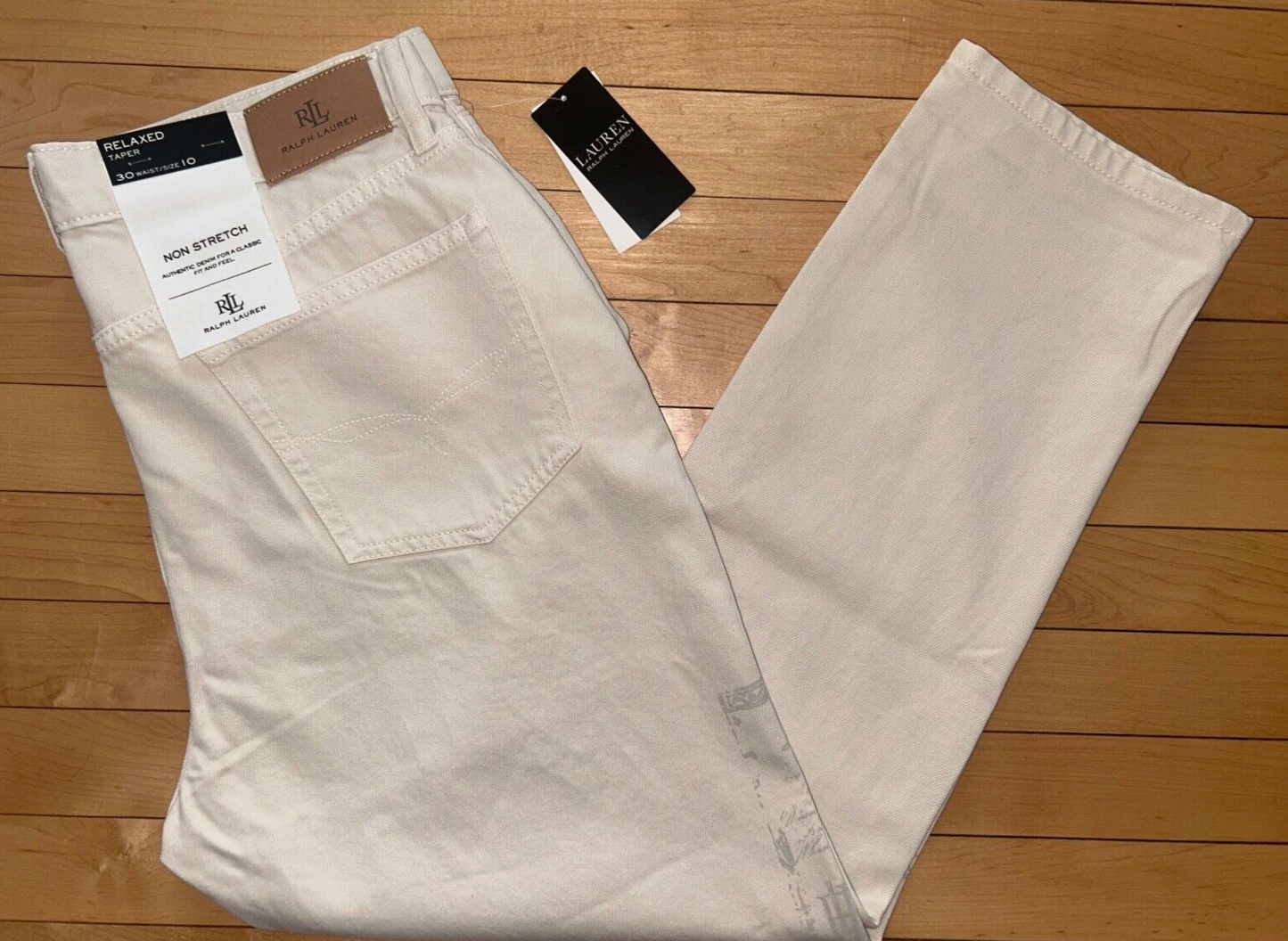 NEW! NWT LAUREN RALPH LAUREN Print Relaxed Tapered Ankle Jean Cream Wash Size 10