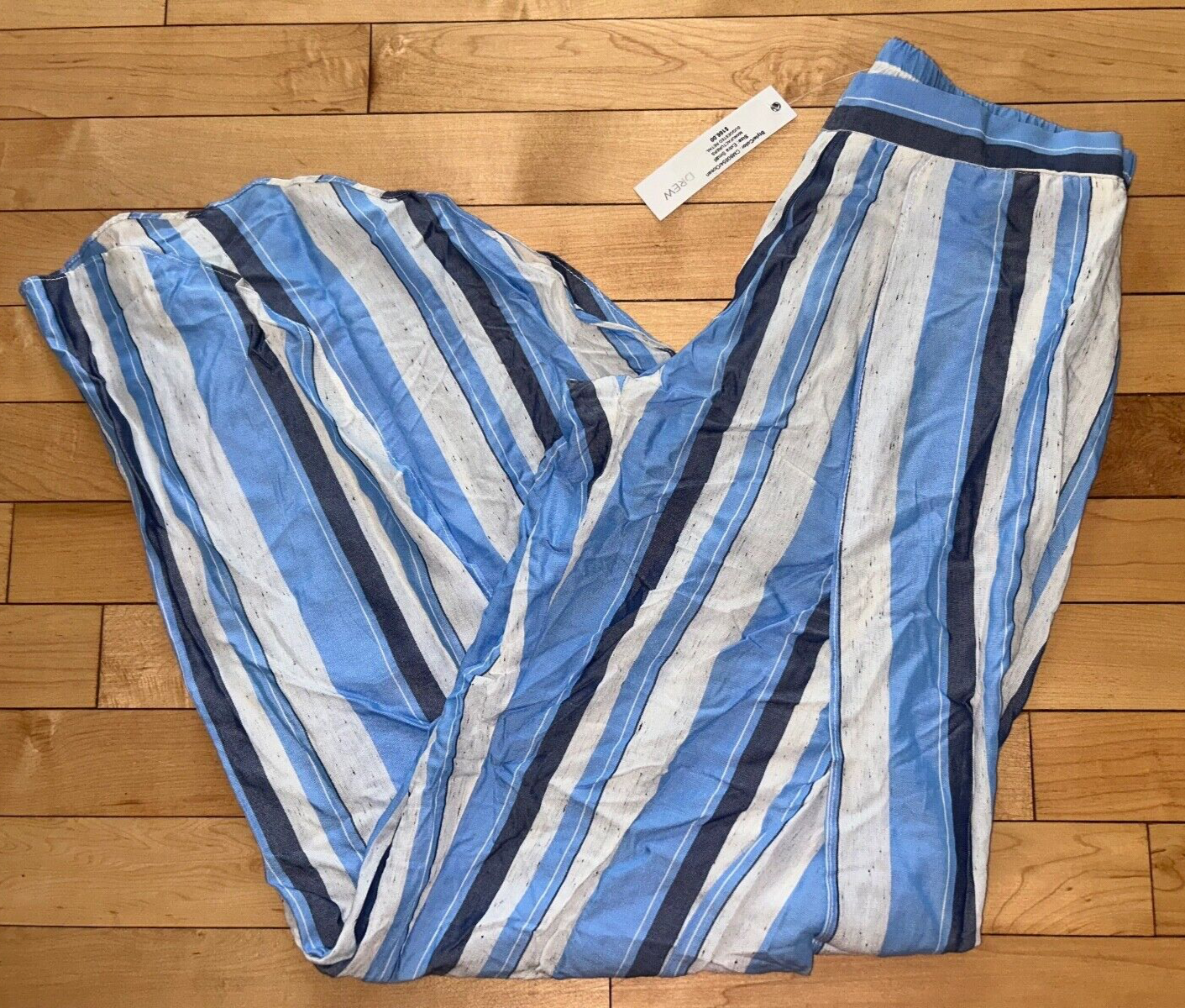 NEW ! NWT DREW Palazzo Striped Linen Pants Ocean Blue Size XS