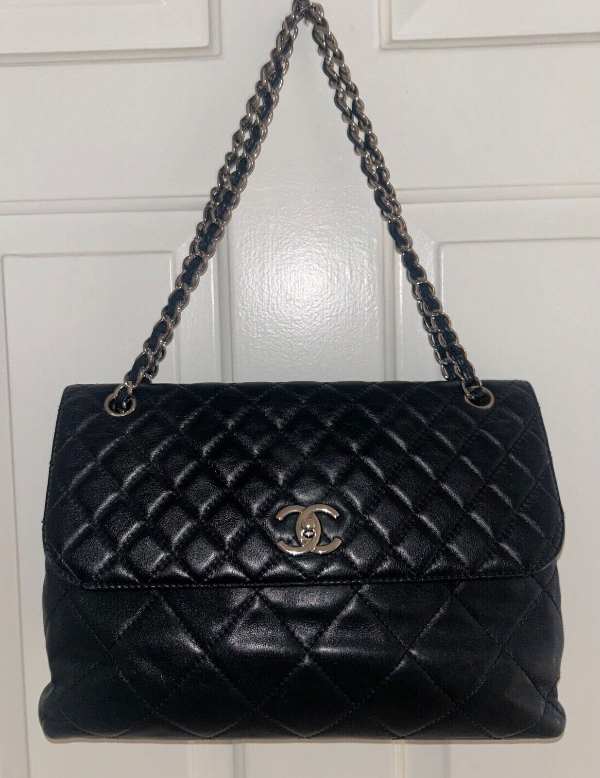 CHANEL Classic In The Business Large Quilted Calfskin Flap Shoulder Bag Black