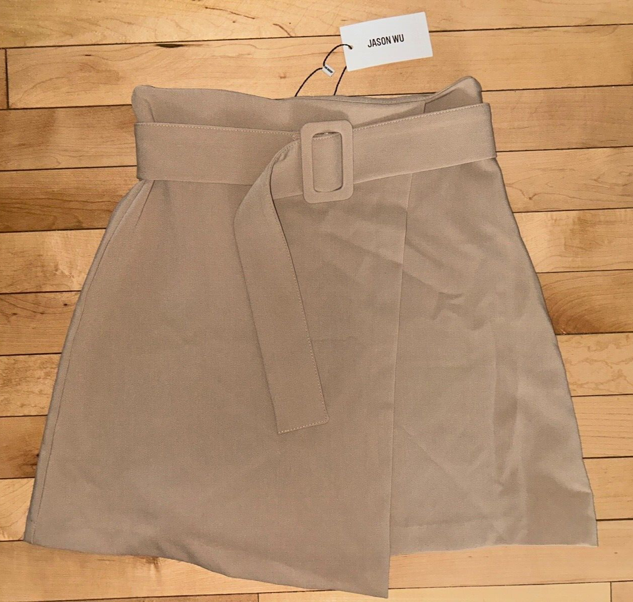 NEW ! NWT JASON WU Wrapover Belted A-Line Skirt Beige Size XS