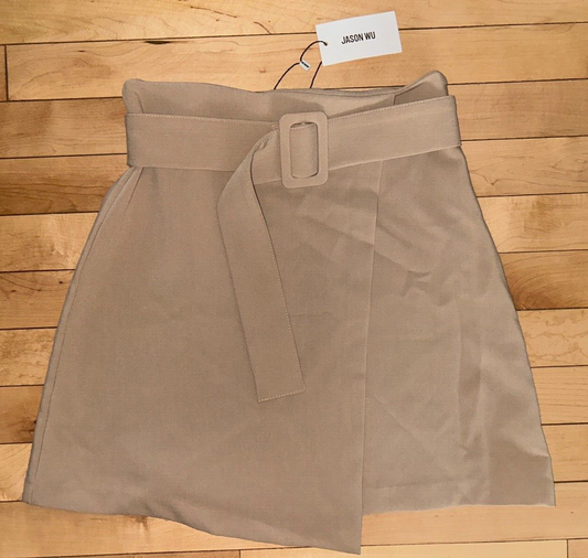 NEW ! NWT JASON WU Wrapover Belted A-Line Skirt Beige Size XS