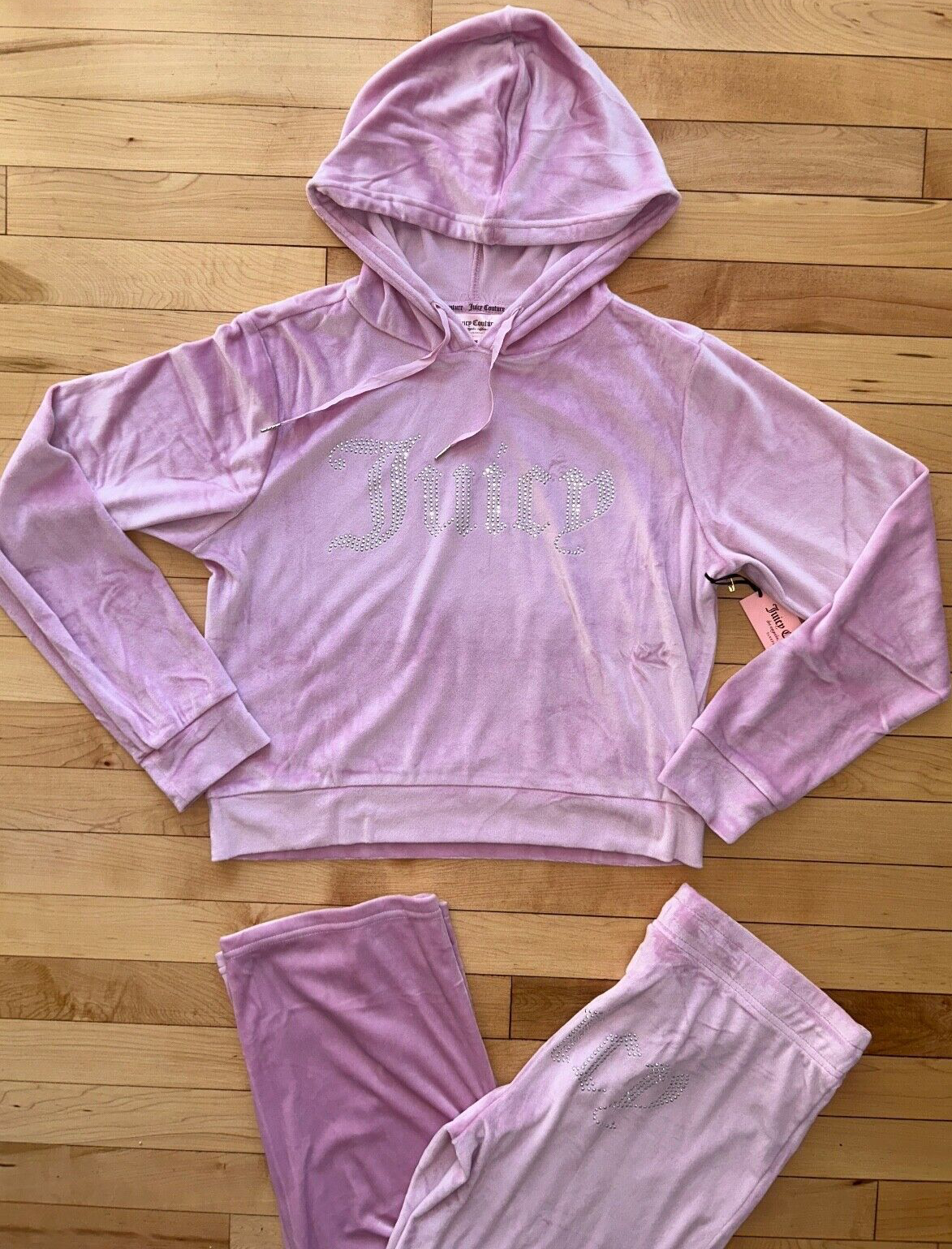 NEW! NWT JUICY COUTURE Velour OG Big Bling Hoodie & Pant Set Mauve Muse Size L