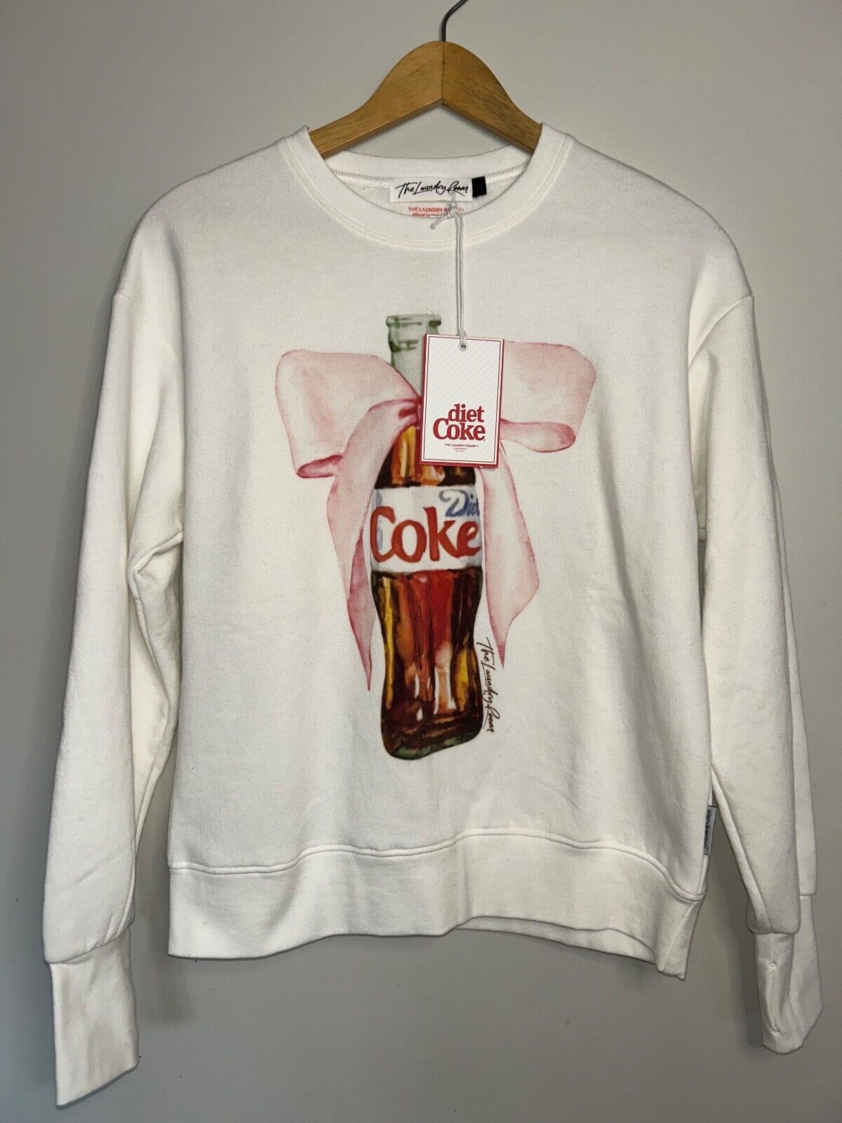 NEW! NWT THE LAUNDRY ROOM Diet Coke Bow Short Jumper Sweatshirt White Size S