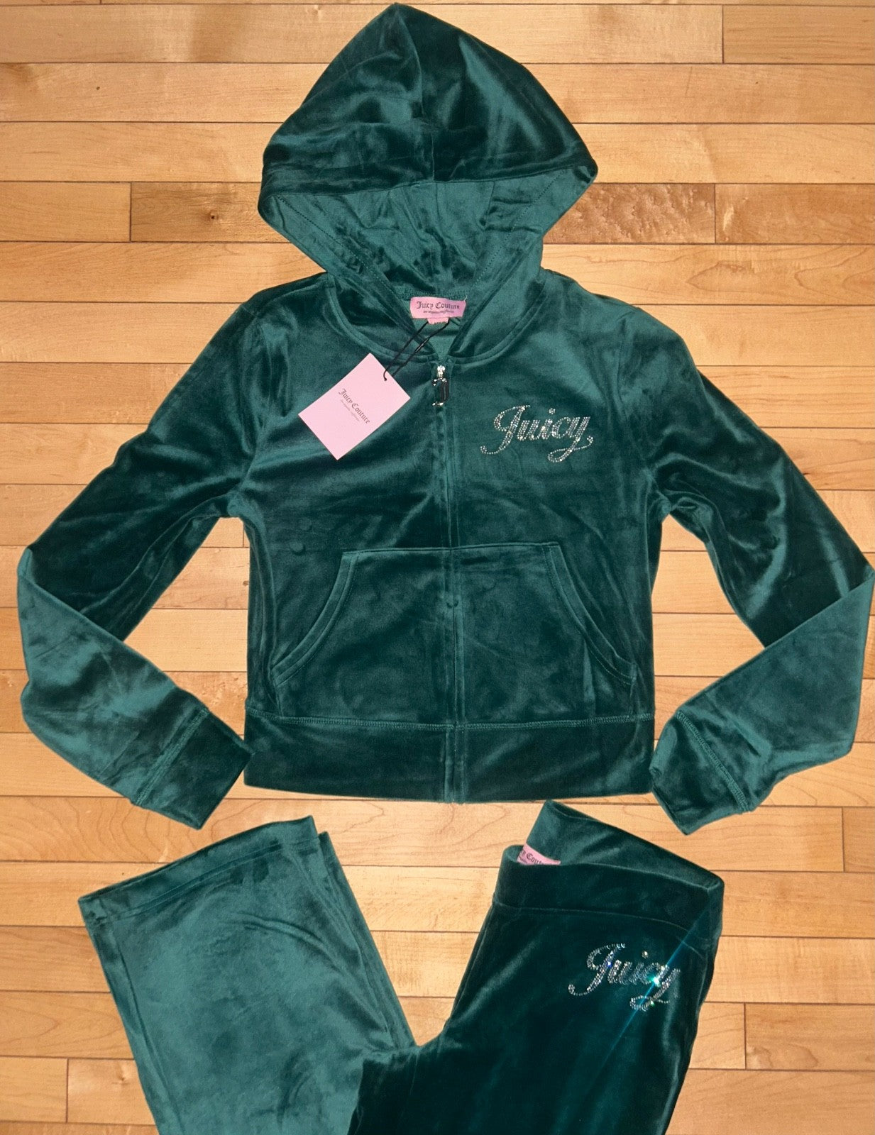 NEW! NWT JUICY COUTURE Velour OG Bling Tracksuit Set in Evergreen Size M