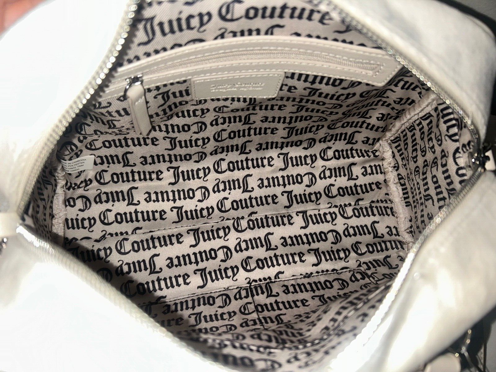 NEW! NWT JUICY COUTURE Let It Shine Bowler Velour Crossbody Bag Crystal Ivory