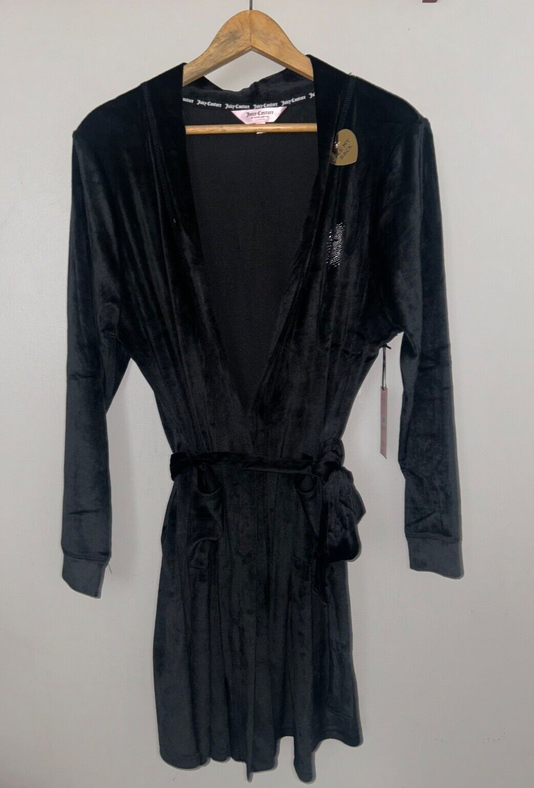 NEW! NWT JUICY COUTURE Velour OG Bling Robe Black Size L/XL