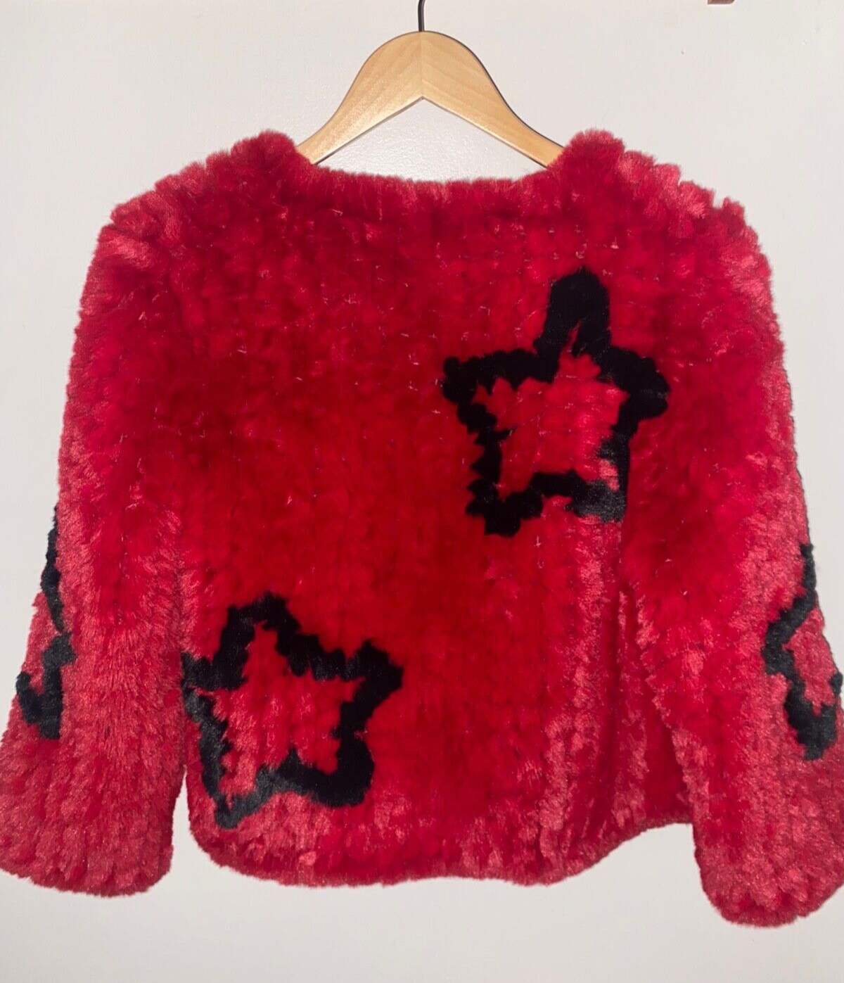 NEW ! NWT BELLE VERE Faux Fur Star Print Topper Jacket Red Size S