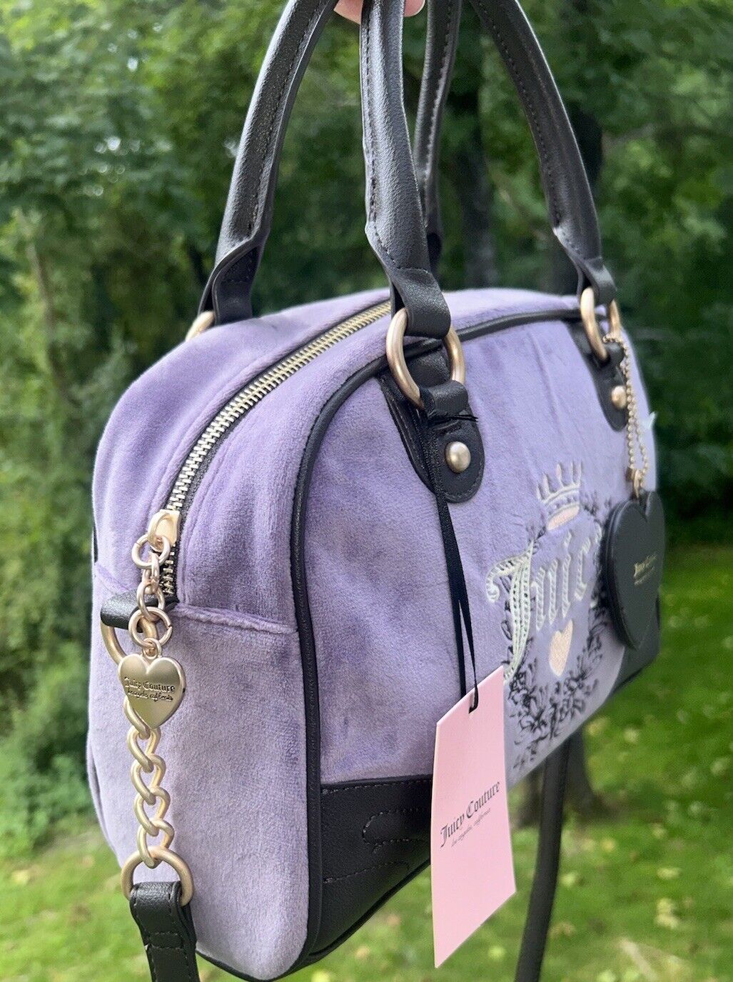 NEW! NWT JUICY COUTURE Urban Heritage Bowler Velour Crossbody Bag Dusty Violet