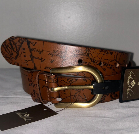 NEW ! NWT PATRICIA NASH Signature Map Vietri Leather Belt Riot Rust Brown Size S