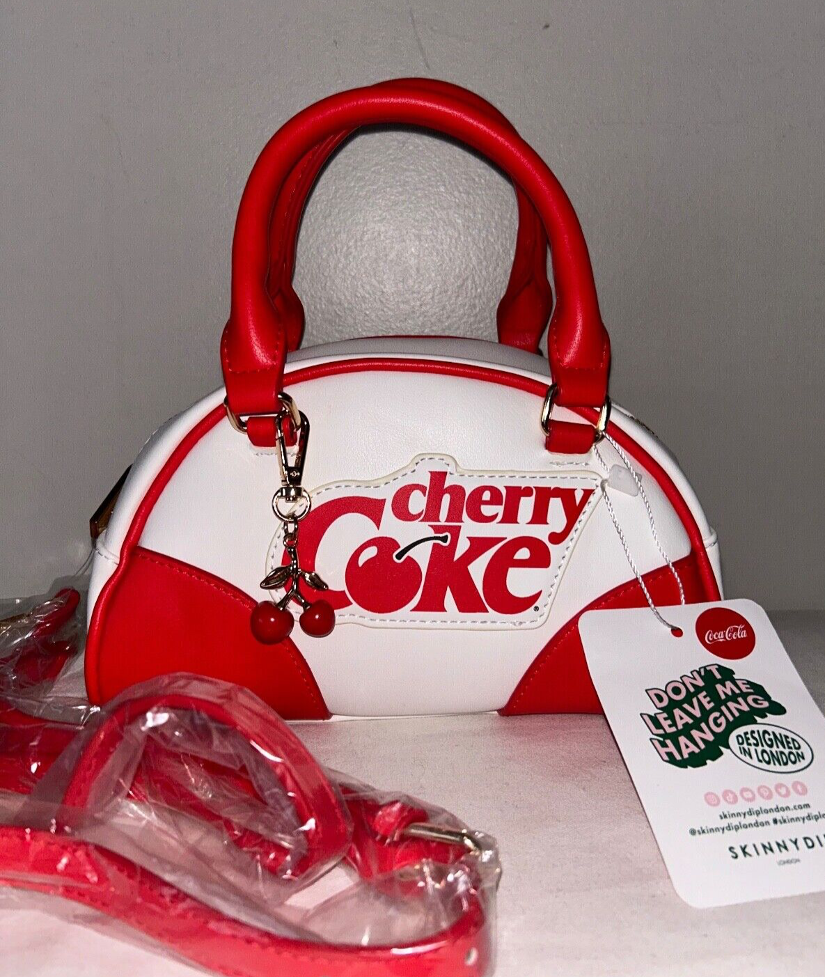 NEW! NWT COCA COLA x SKINNY DIP Cherry Coke Mini Crossbody Bag White/Red