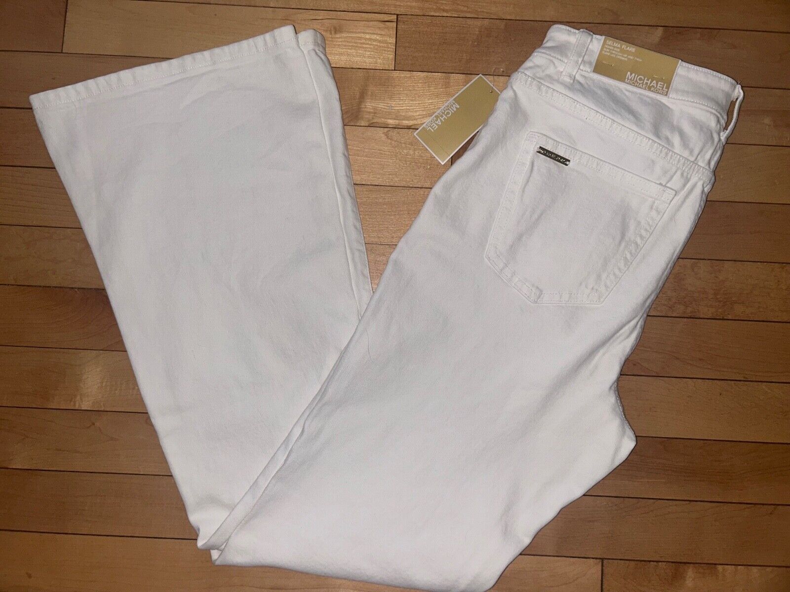 $110 NEW ! NWT MICHAEL KORS Selma High Rise Flare Jeans White Size 12