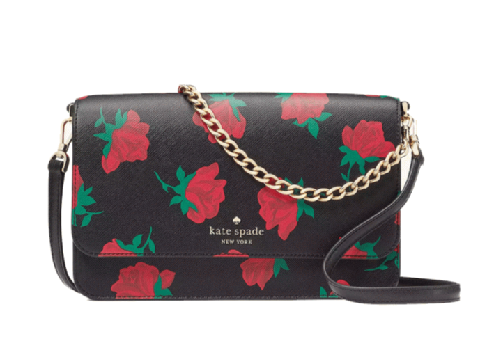 NEW! NWT KATE SPADE Madison Flap Crossbody Rose Toss Print Black