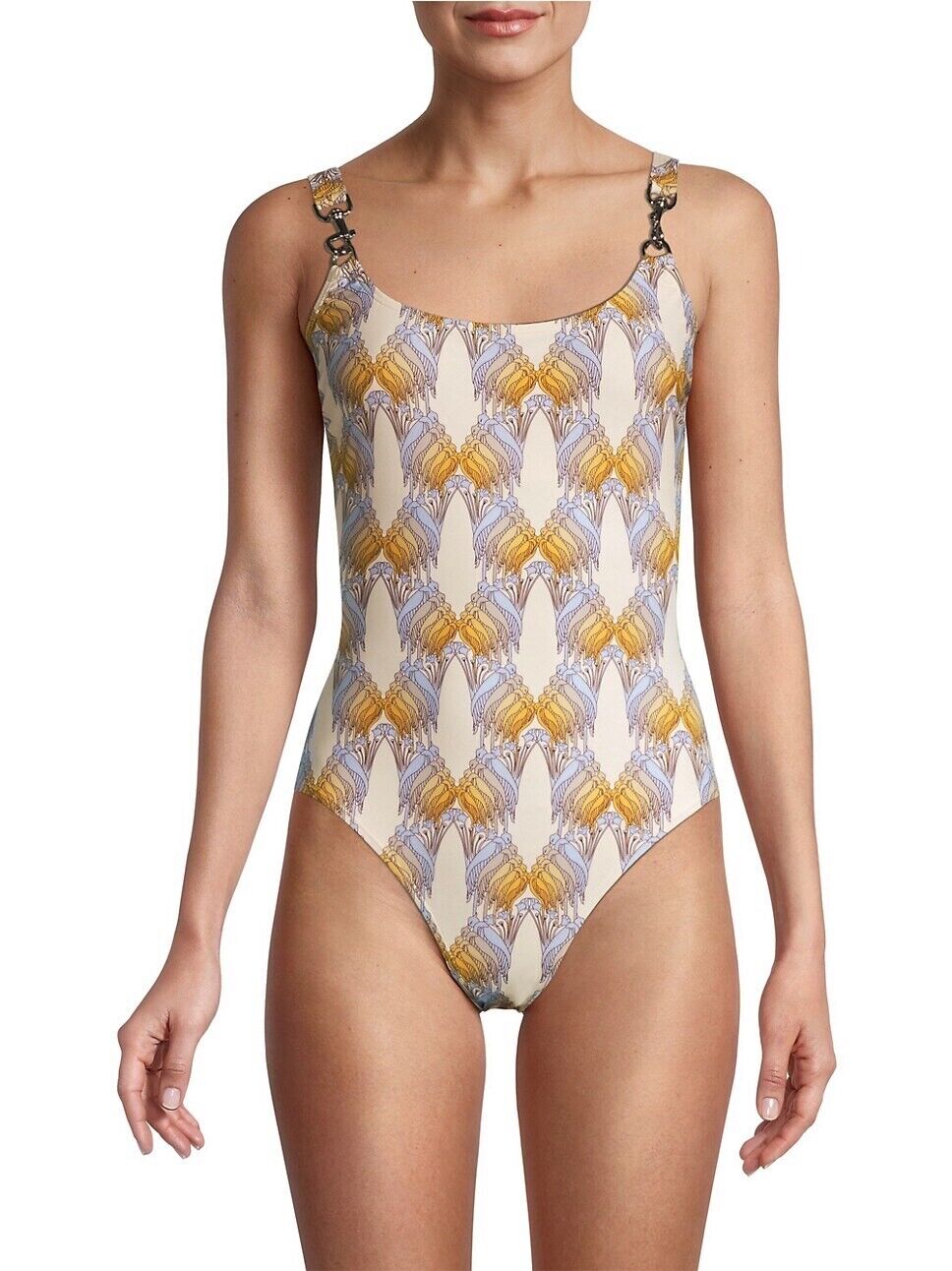 $ 228 NEW ! NWT TORY BURCH Printed One-Piece Swimsuit Sand Deco Size XS