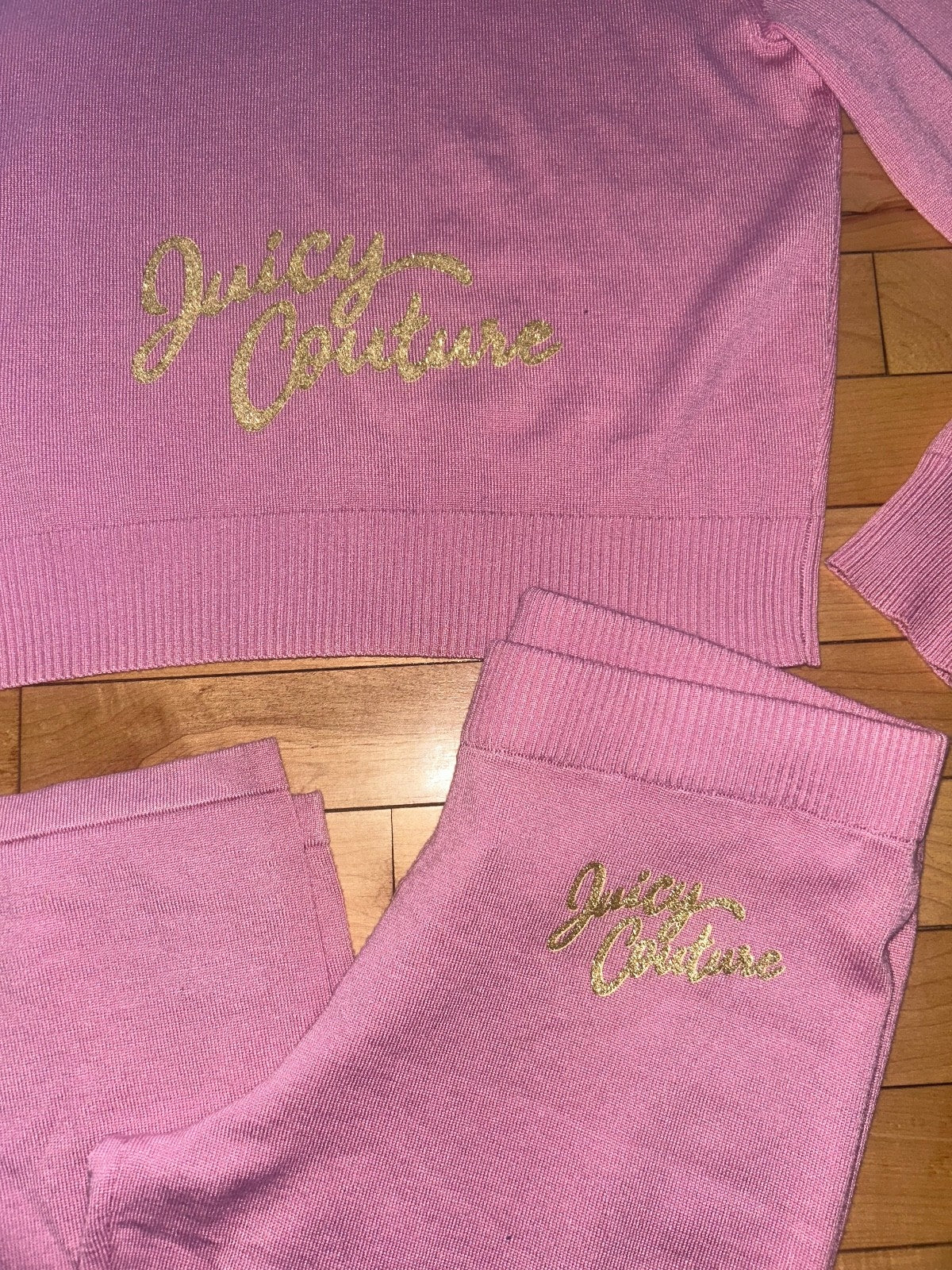 $199 NEW! JUICY COUTURE Juicy Logo Knit Tracksuit Hoodie & Pant Set Rose Size S