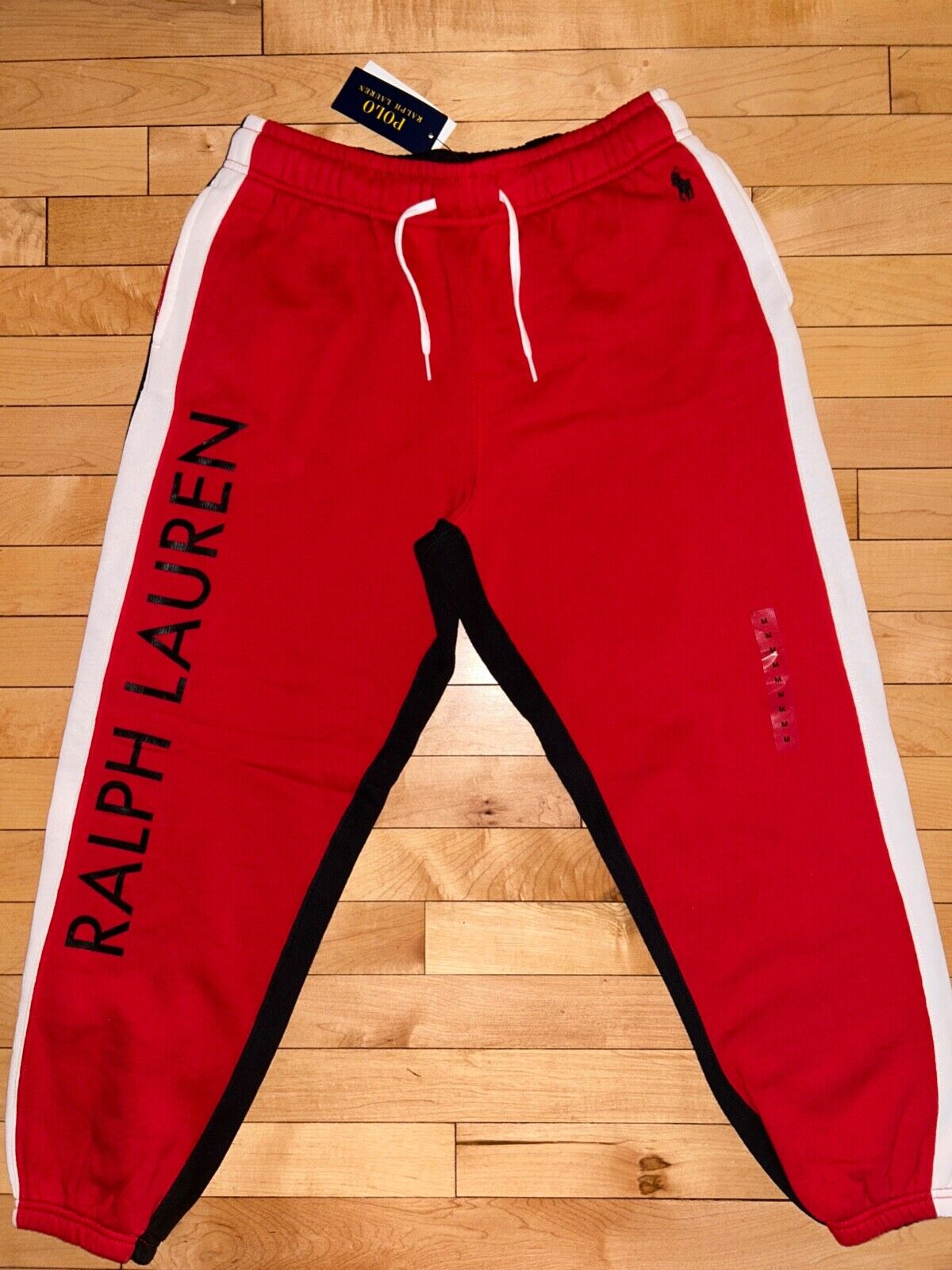 NEW ! NWT POLO RALPH LAUREN Colorblock Joggers Red/Black Size M