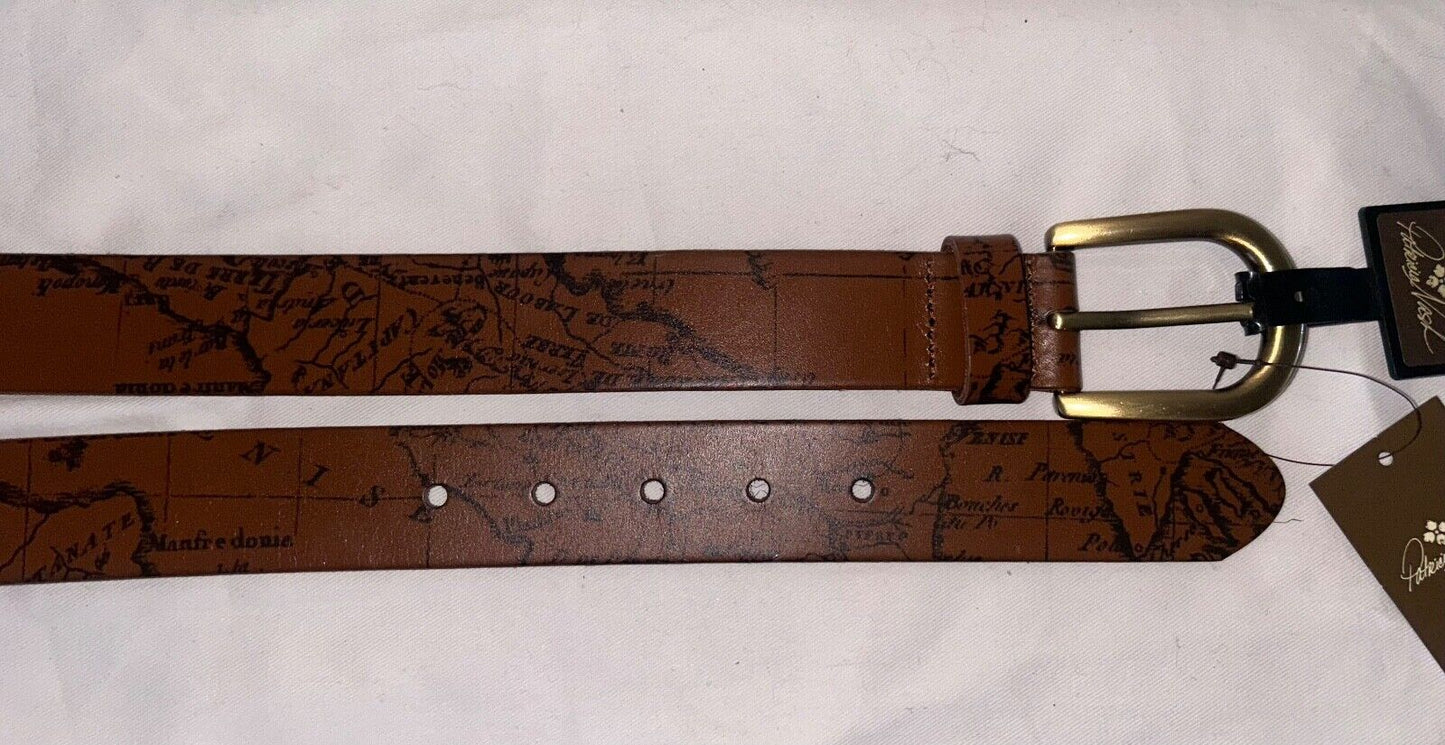 NEW ! NWT PATRICIA NASH Signature Map Vietri Leather Belt Riot Rust Brown Size L