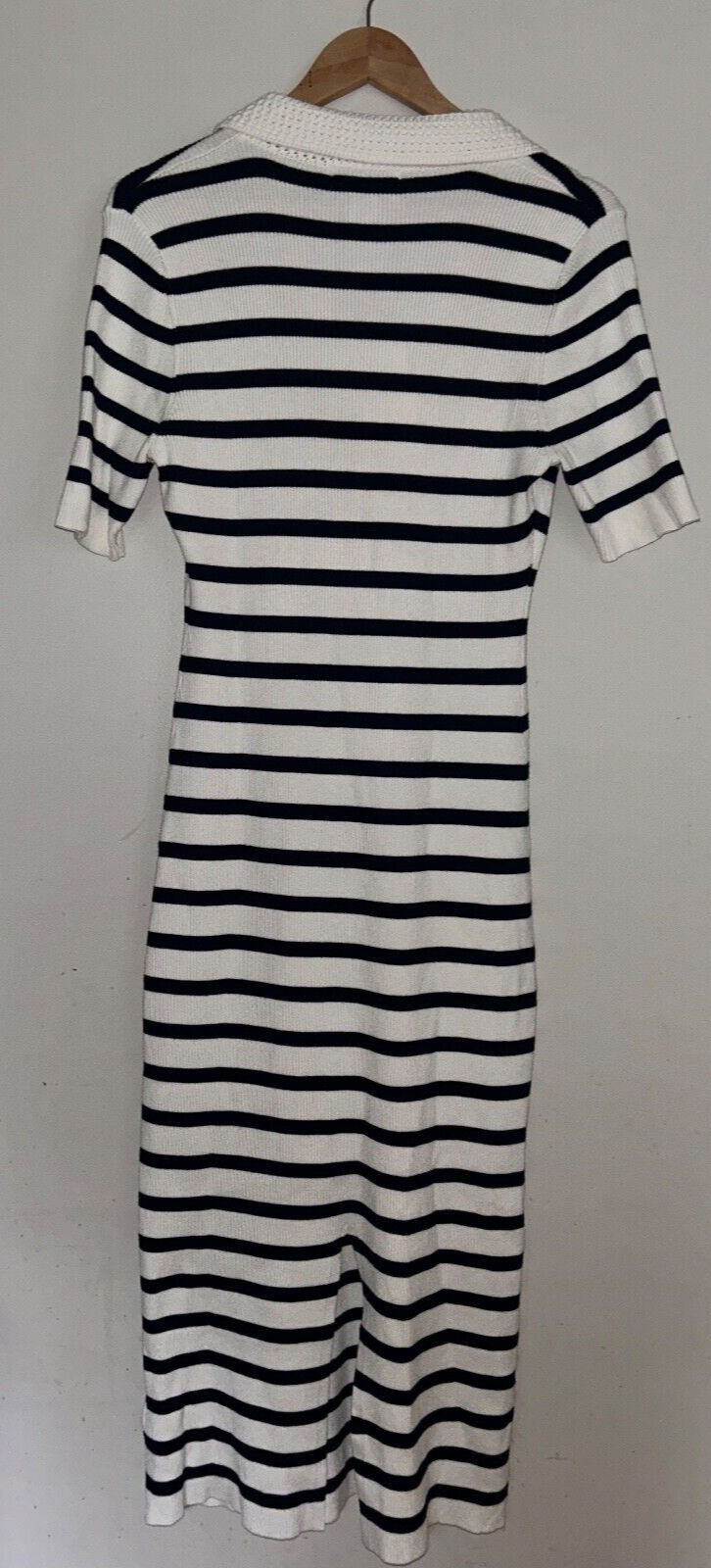 $695 NEW! NWT CAROLINE CONSTAS Knit Stretch Midi Dress Striped White/Navy XL