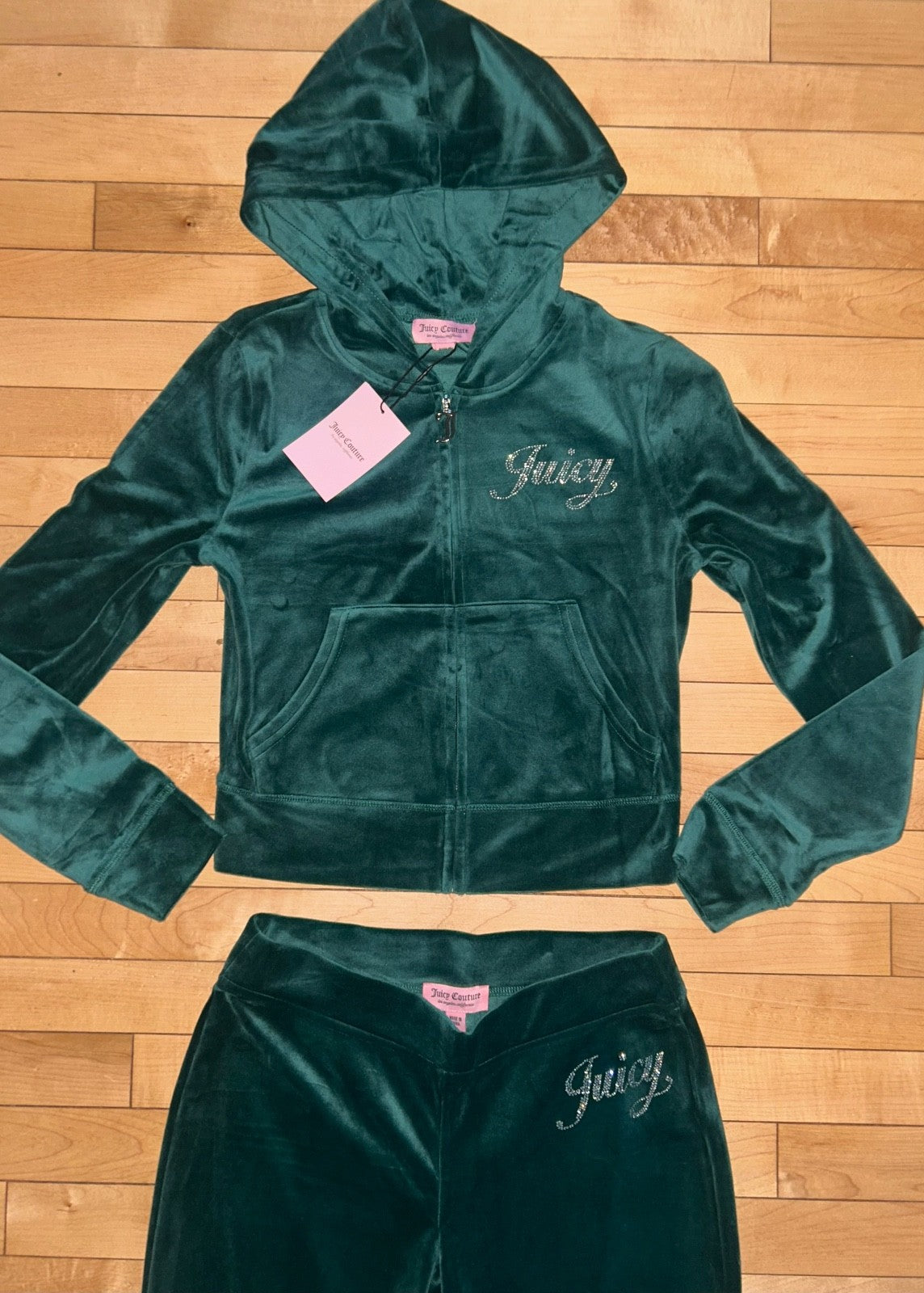 NEW! NWT JUICY COUTURE Velour OG Bling Tracksuit Set in Evergreen Size M