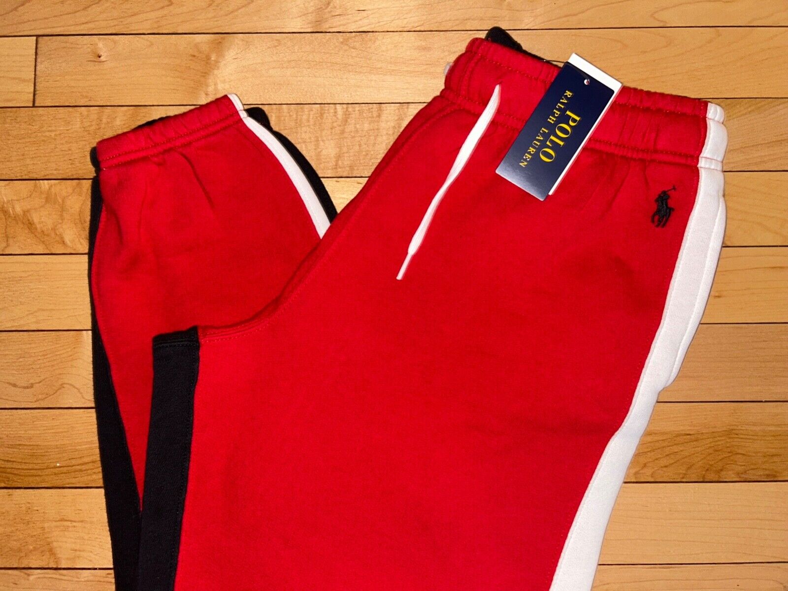 NEW ! NWT POLO RALPH LAUREN Colorblock Joggers Red/Black Size M