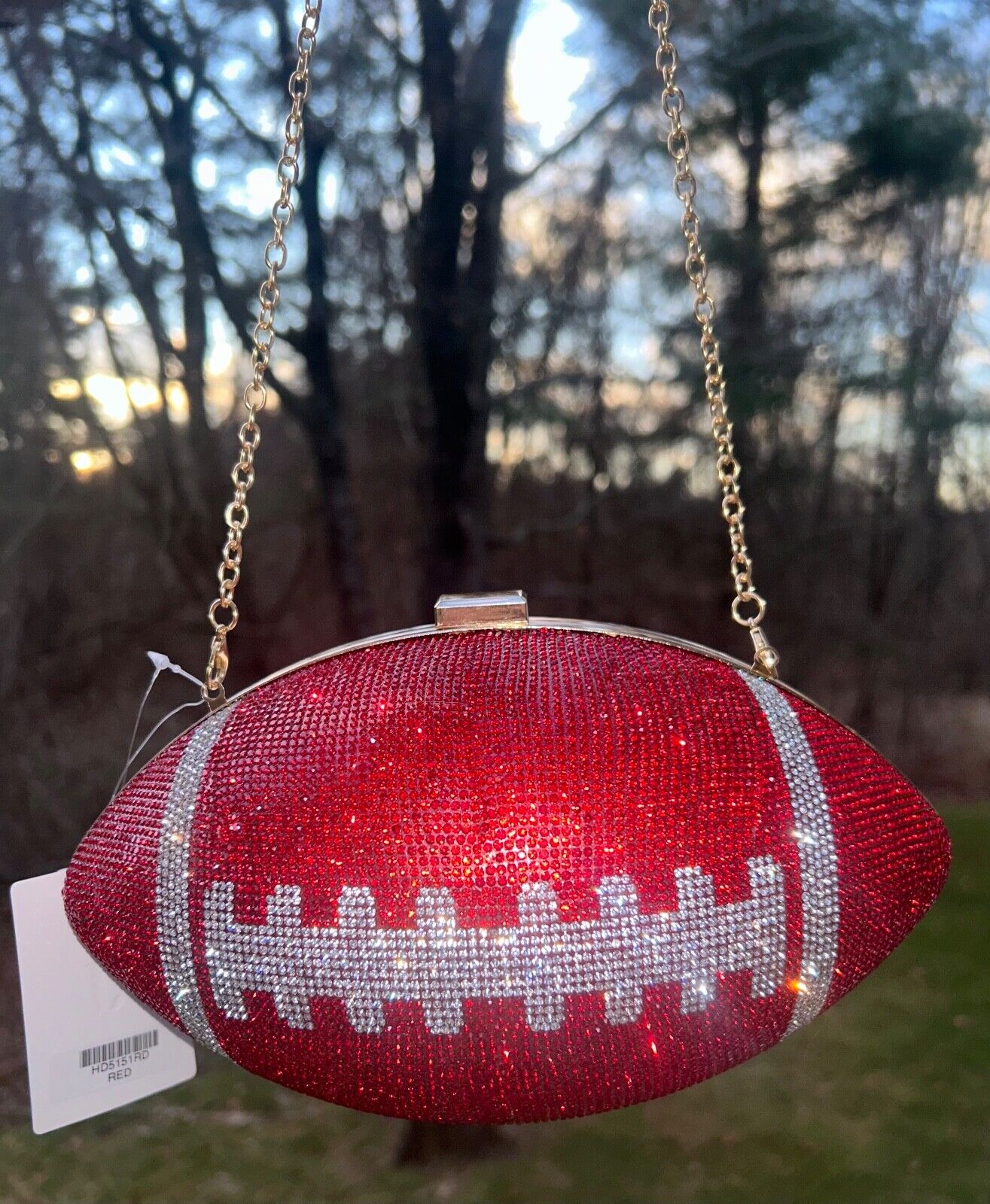 NEW! NWT Bling Rhinestone Jeweled Football Crossbody Bag Red