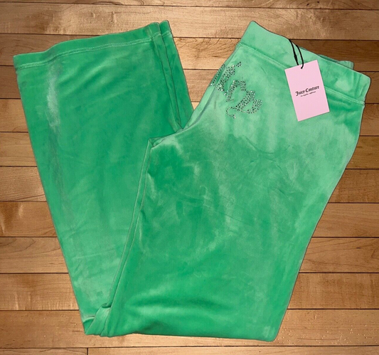 NEW ! NWT JUICY COUTURE Velour Y2K OG Bling Sweatpants Green Size L