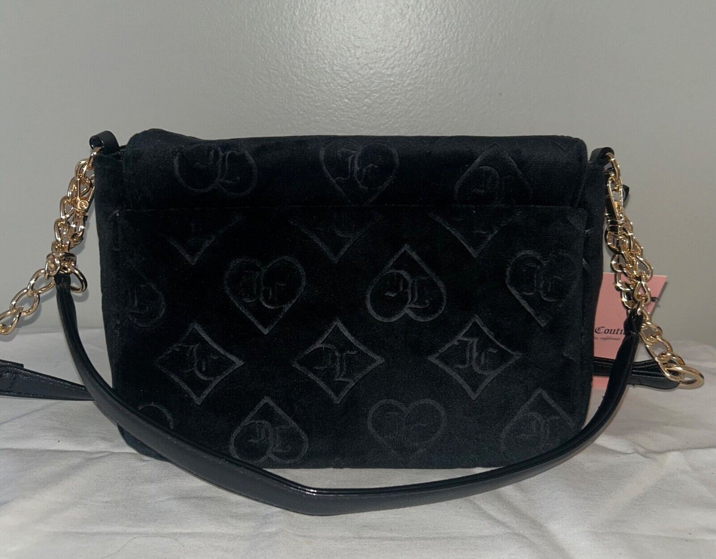 NEW! NWT JUICY COUTURE Glizted Out Velour Logo Crossbody Bag Black Liquorice