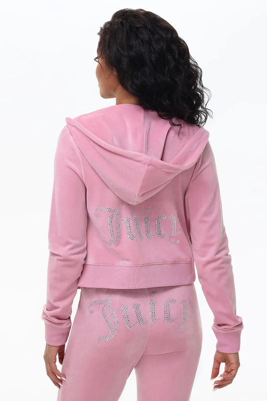 $199 NEW! JUICY COUTURE Velour OG Bling Tracksuit Hoodie & Pant Set Rose Size S