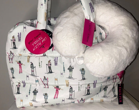 NEW! NWT BETSEY JOHNSON Large Puffy Ski Bunny Weekender Tote + Neck Pillow White