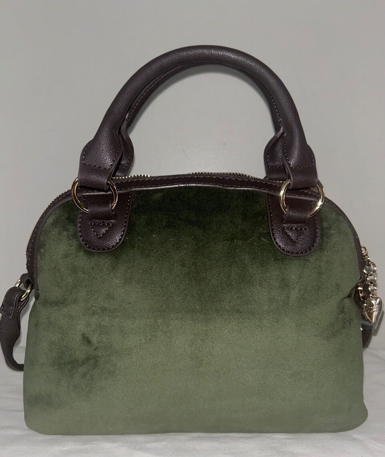 NEW! NWT JUICY COUTURE Heritage Dome Velour Satchel Bag Dark Green