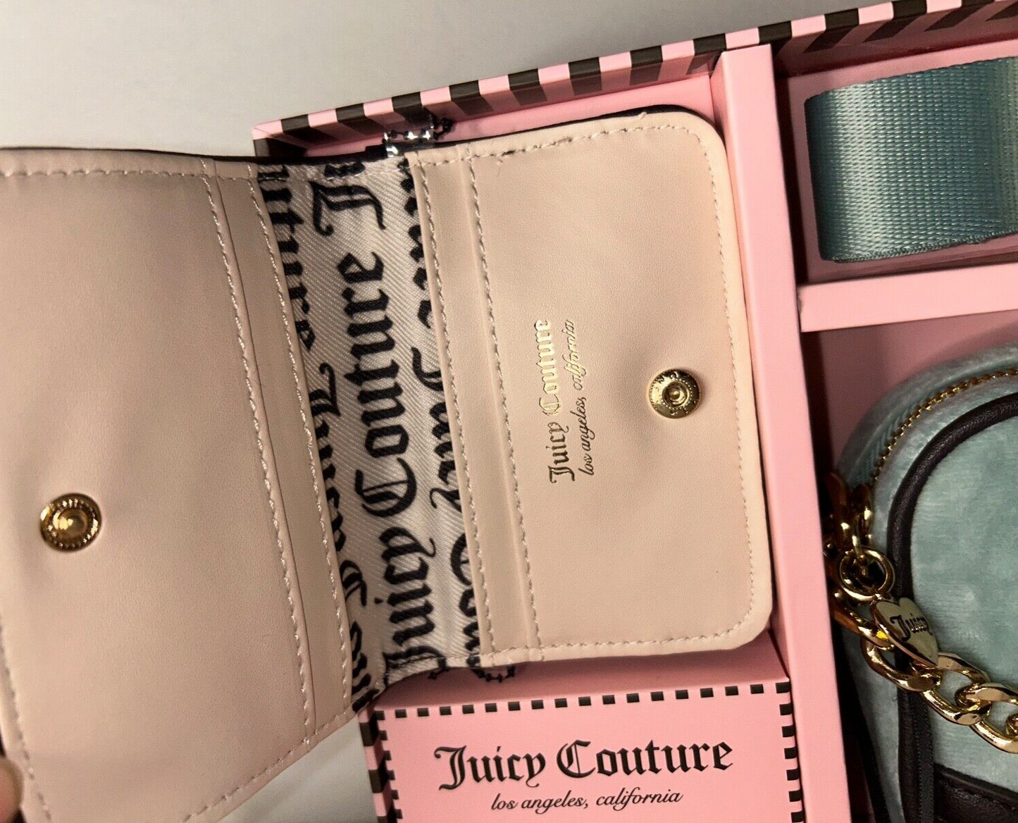 NEW! NWT JUICY COUTURE Heritage Velour Crossbody Bag 3 Piece Set Cool Blue