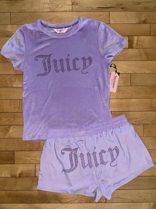 NEW ! NWT JUICY COUTURE Velour Bling Logo Lounge Set Gamma Ray Purple Size L