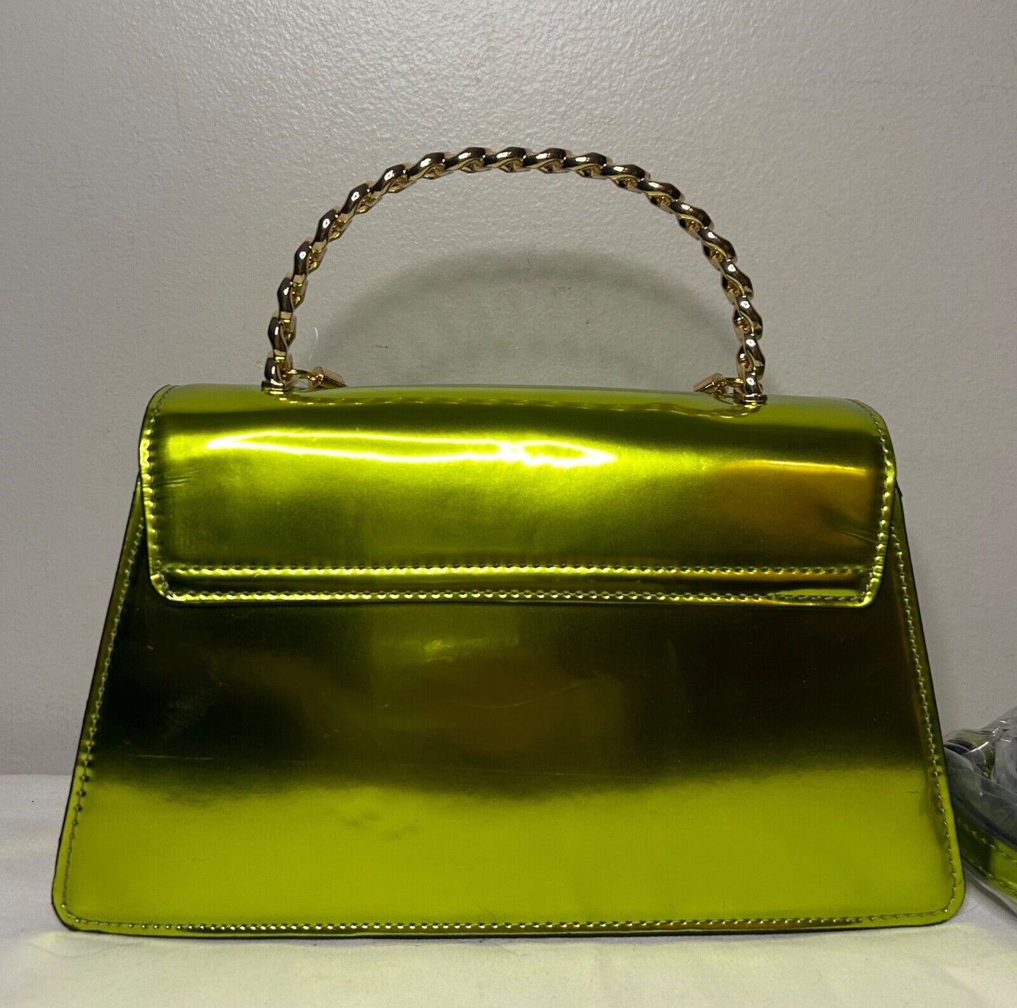 NEW! NWT ALDO Mini Top Handle Chain Tiger Bag Patent Shiny Green