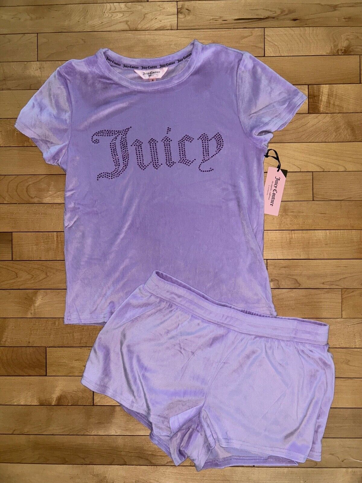 NEW ! NWT JUICY COUTURE Velour Bling Logo Lounge Set Gamma Ray Purple Size L