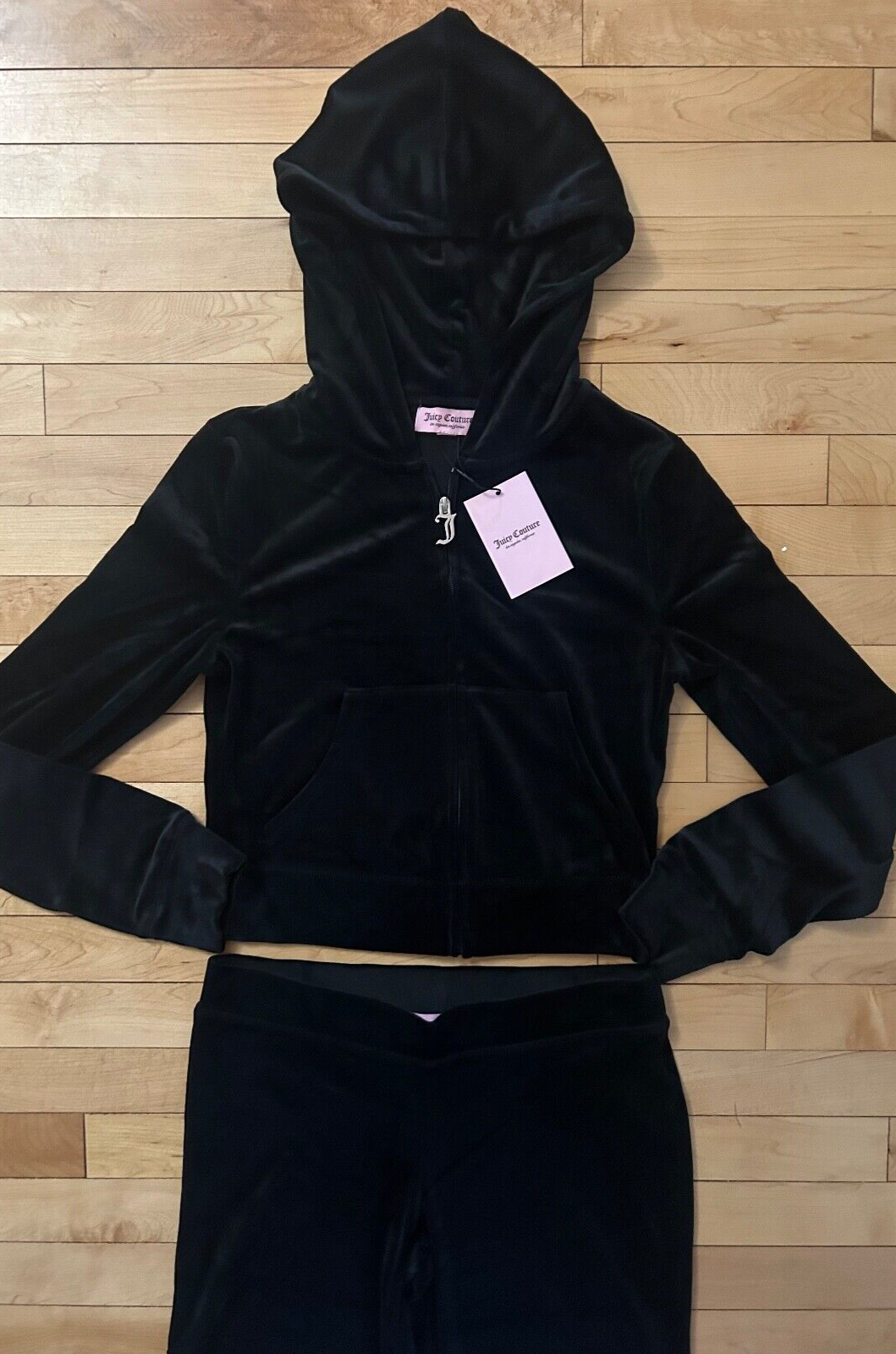 $199 NEW! NWT JUICY COUTURE Velour OG Bling Tracksuit Hoodie & Pant Set Black XS