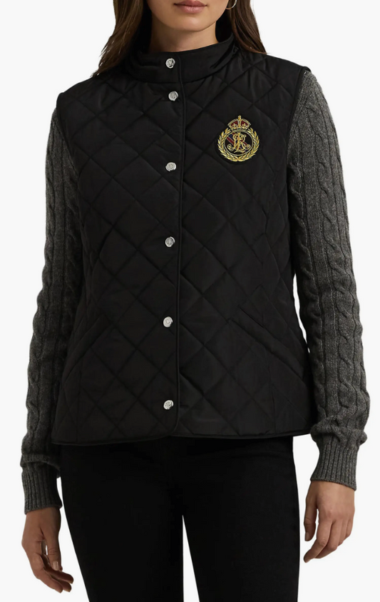 NEW NWT LAUREN RALPH LAUREN Crest Patch Quilted Padded Vest Black Size M