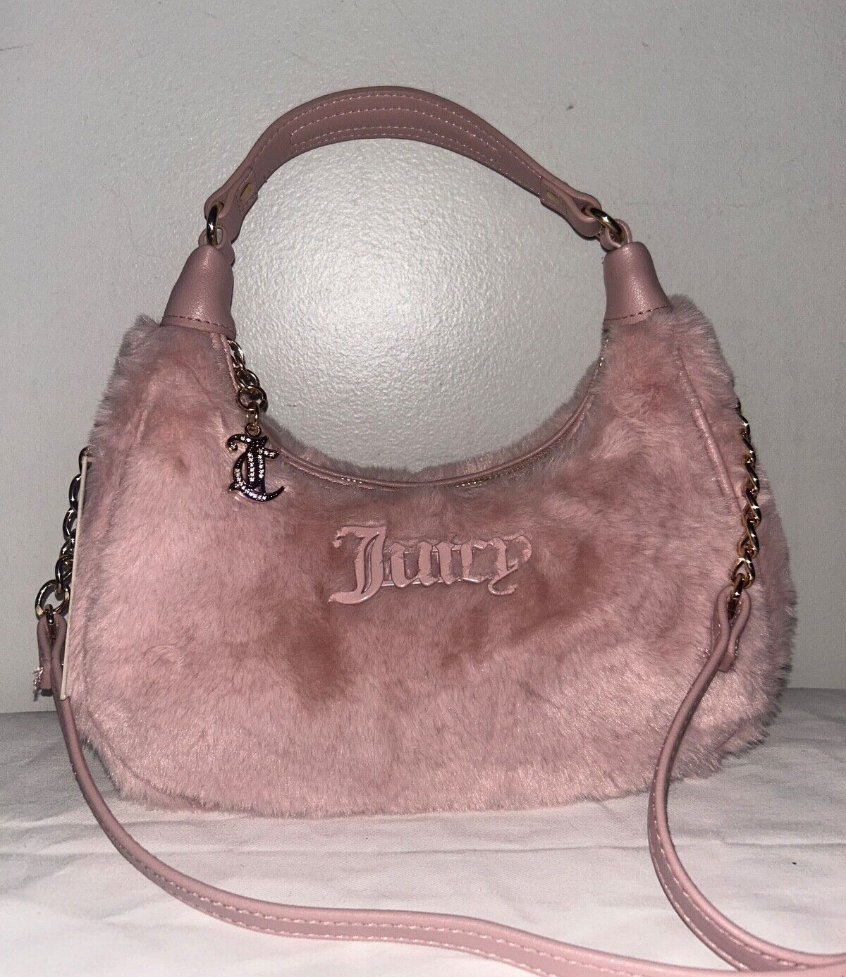 NEW! NWT JUICY COUTURE Fluffy Shoulder Bag in Dusty Blush Pink