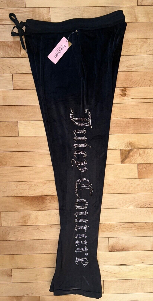 NEW ! NWT JUICY COUTURE Bling Logo Velour Sweatpants Black Size M