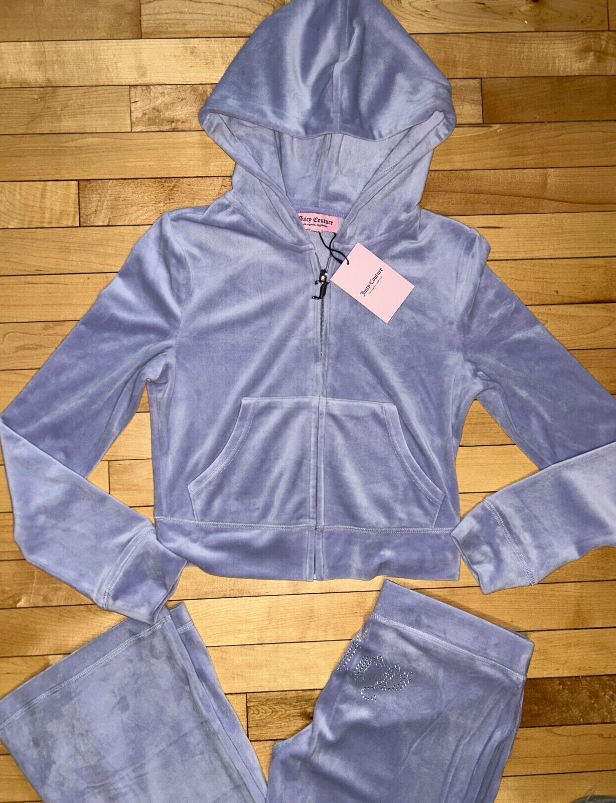 NEW! JUICY COUTURE Velour OG Bling Tracksuit Hoodie & Pant Set Lavendar Haze L