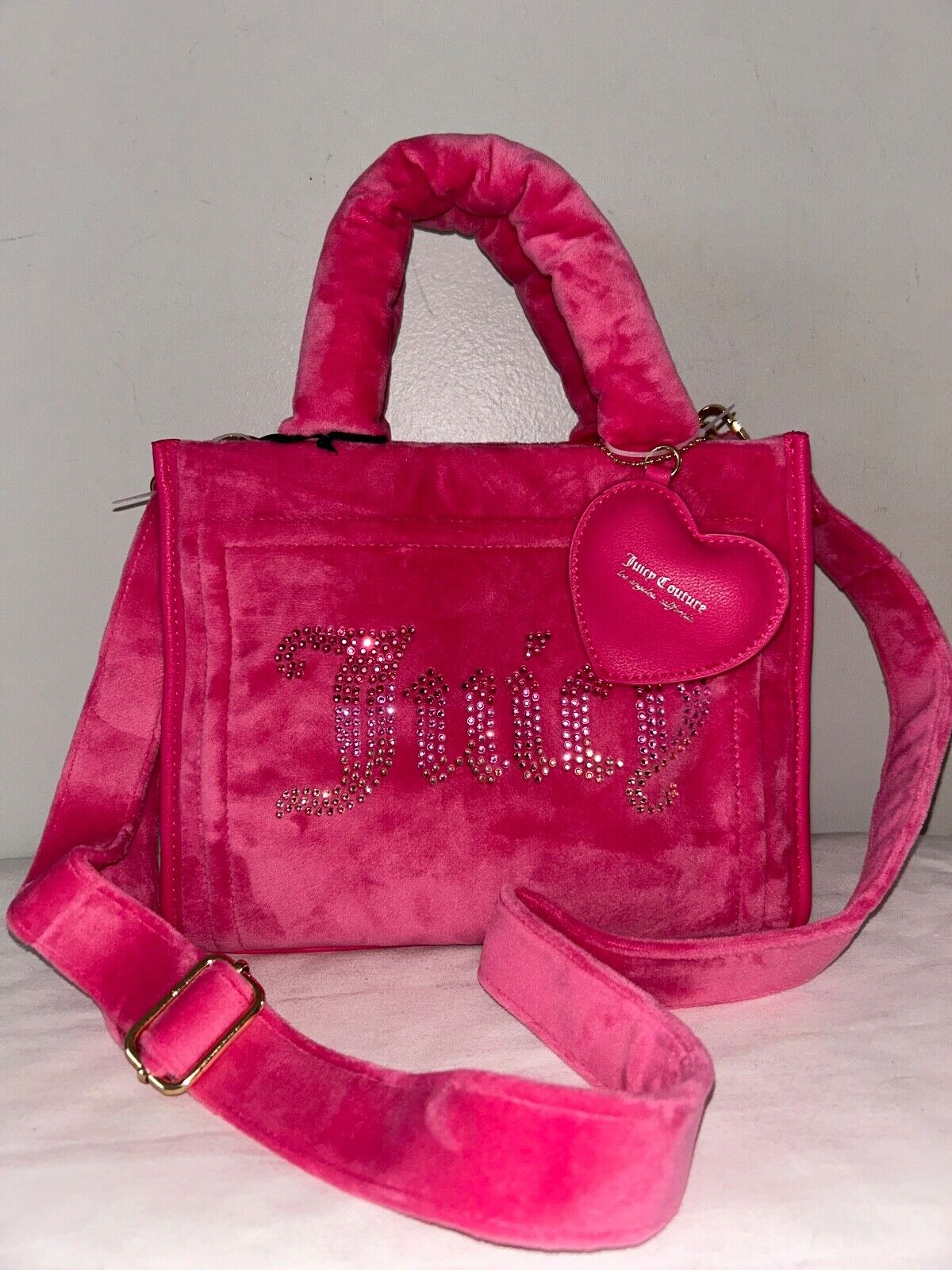 NEW! NWT JUICY COUTURE Velour Big Spender Mini Tote Bag in Hot Pink