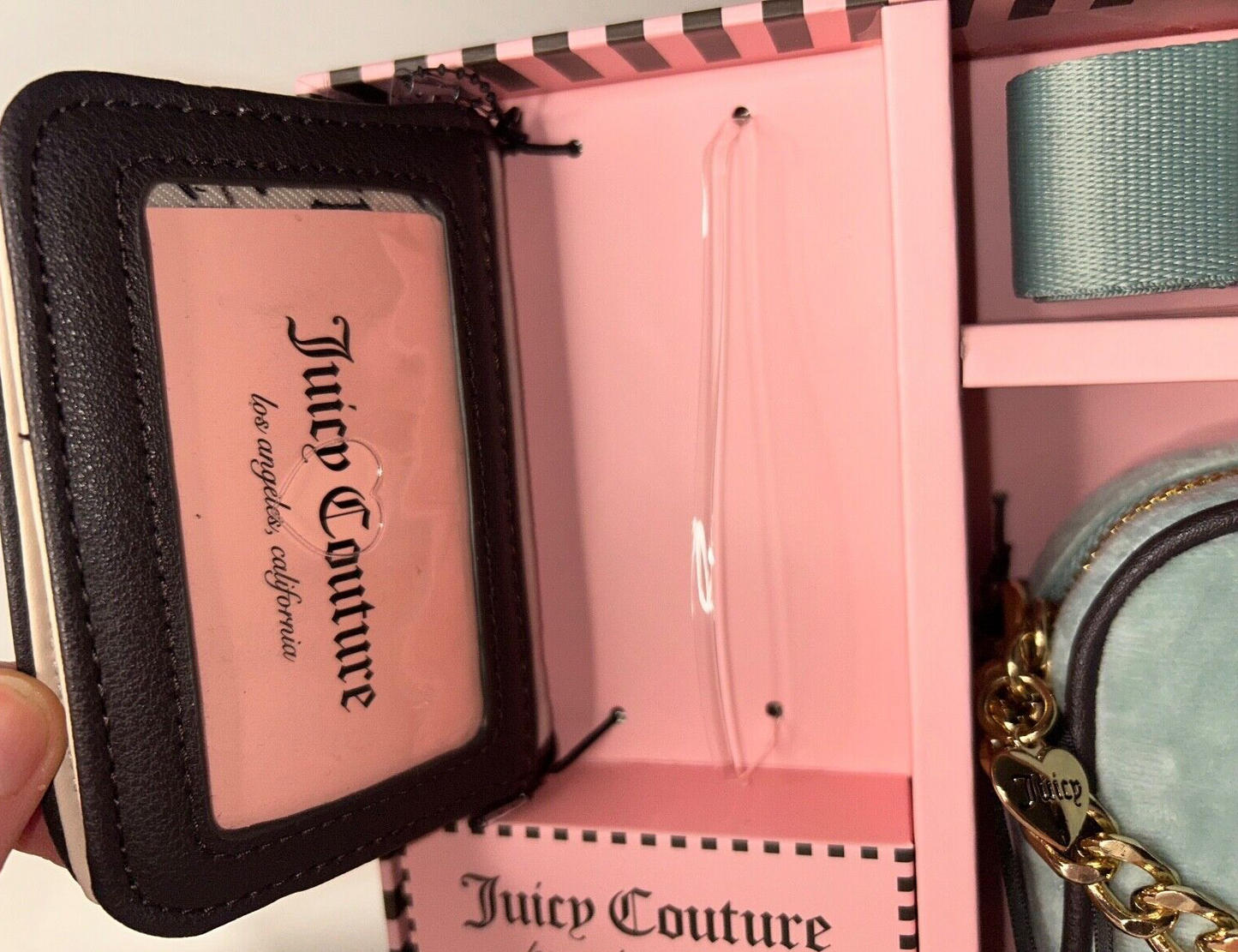 NEW! NWT JUICY COUTURE Heritage Velour Crossbody Bag 3 Piece Set Cool Blue
