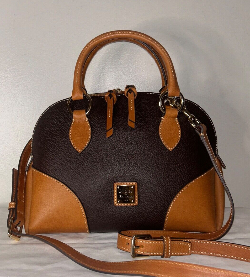 NEW! NWT DOONEY & BOURKE Pebble with Florentine Leather Trim Domed Satchel Brown