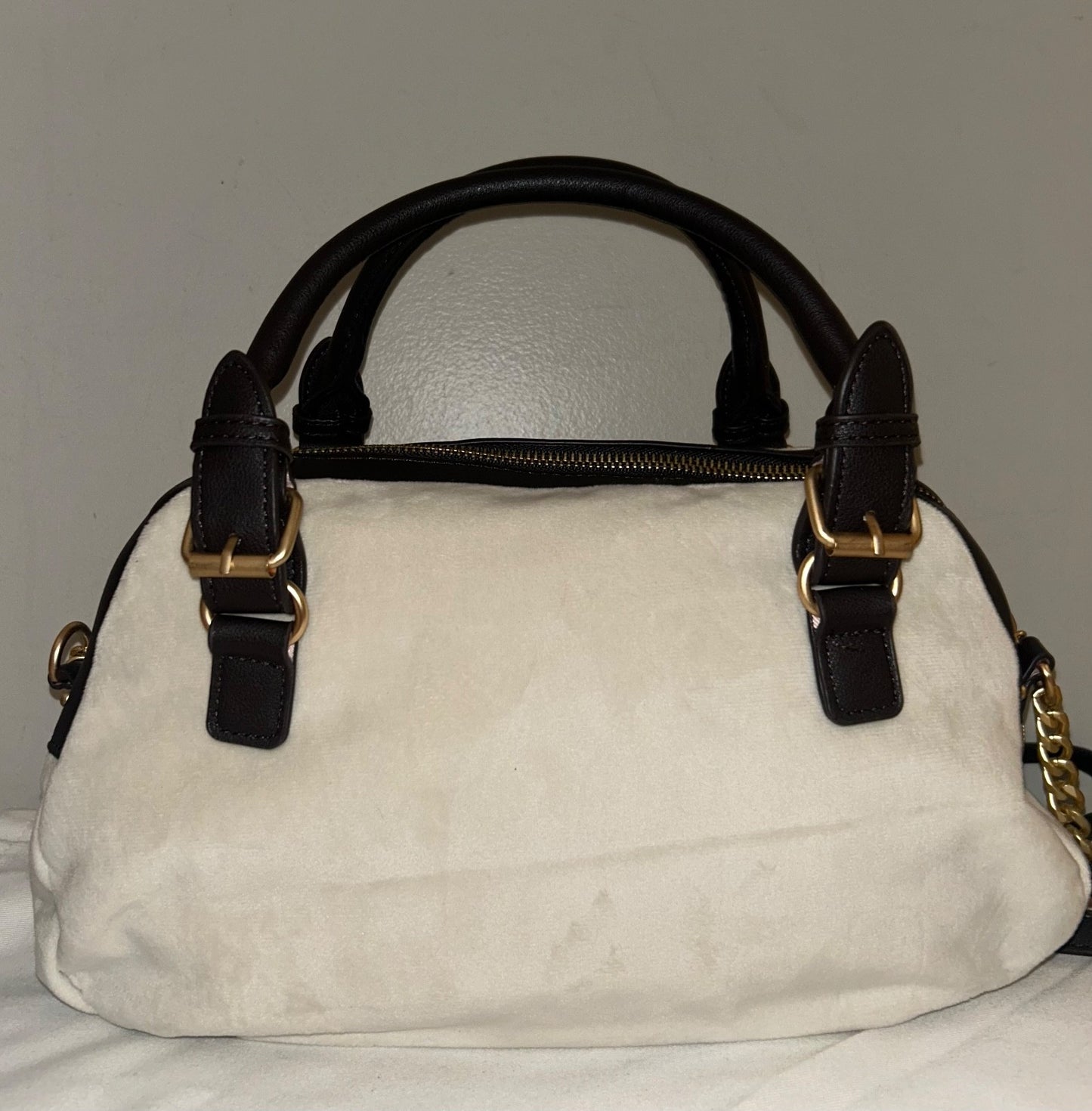 NEW! NWT JUICY COUTURE The Key To Juicy Velour Satchel Bag Crystal Ivory