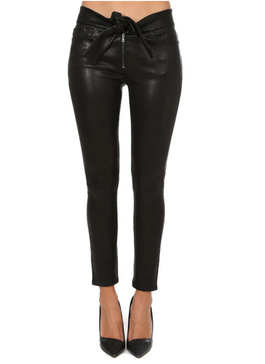 $ 995 NEW ! FRAME Waist-Tie Skinny Leather Pants Black Size 24