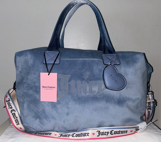 NEW! NWT JUICY COUTURE Velour Wordplay Weekender Bag Slate Blue