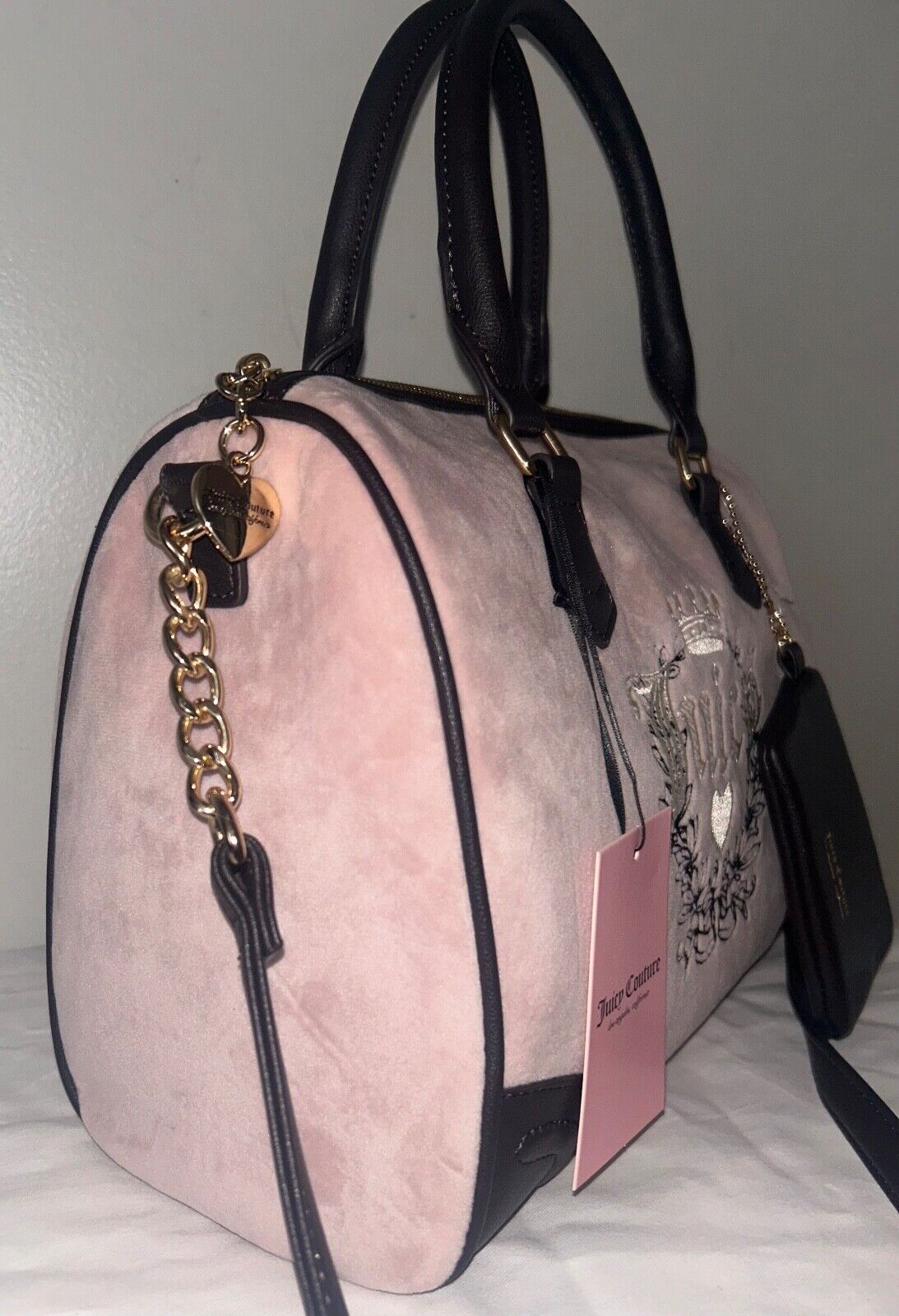 NEW! NWT JUICY COUTURE Heritage Satchel Velour Handbag Dusty Blush