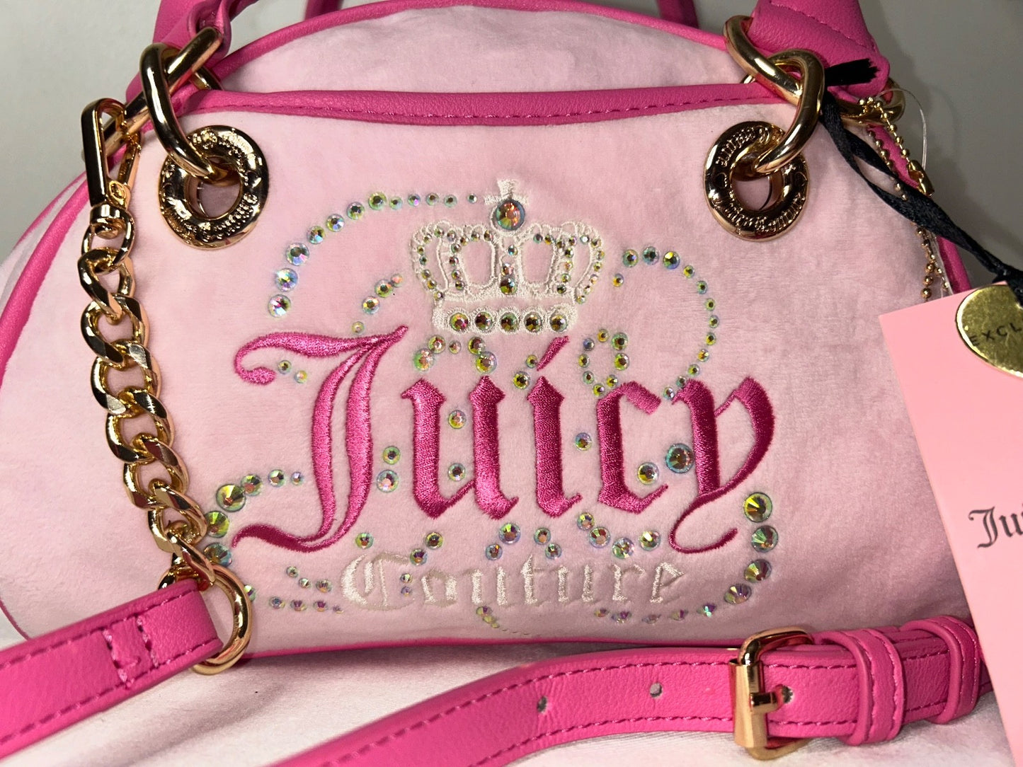 NEW! NWT JUICY COUTURE Velour Dreamy Juicy Satchel Bag in Light Pink